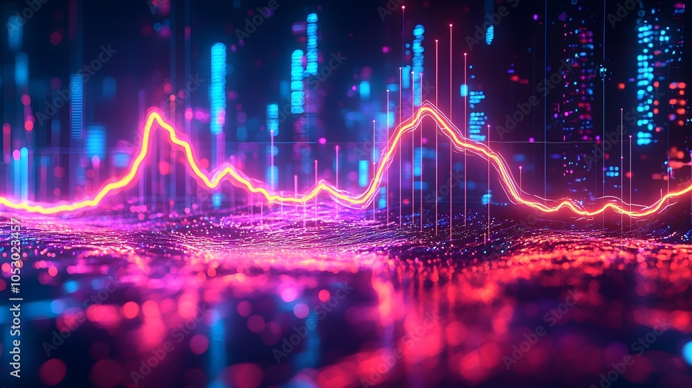 Naklejka premium Neon Glowing Line Chart Visualization