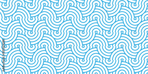 Abstract Overlapping Pattern. Seamless geometric ocean spiral pattern and abstract circle wave lines. blue seamless tile stripe geomatics create retro square line backdrop pattern background.