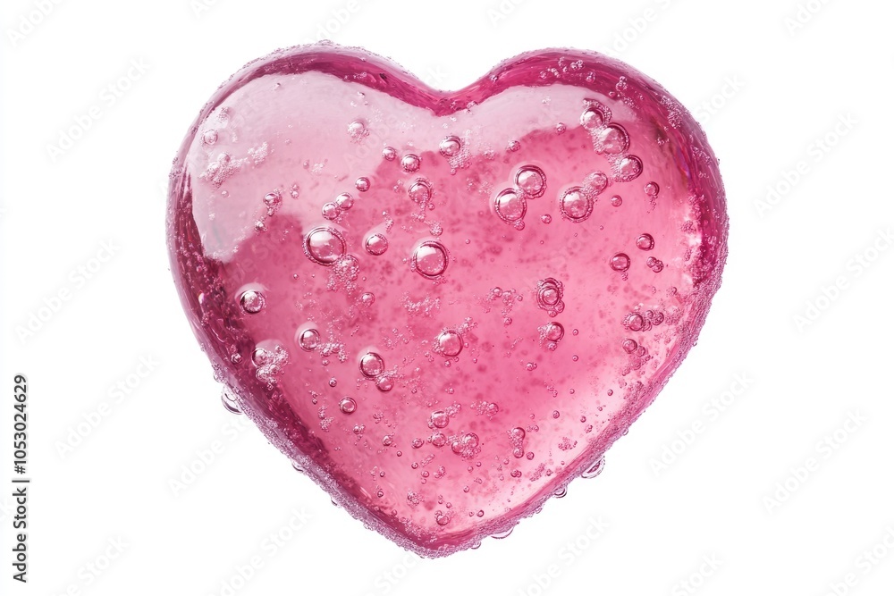Obraz premium Pink serum gel in heart shape isolated on white background.