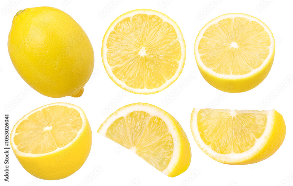 ripe lemon fruit, slices and half isolated, Fresh and Juicy Lemon, transparent PNG, cut out ripe lemon fruit, slices and half isolated, Fresh and Juicy Lemon, transparent PNG, cut out