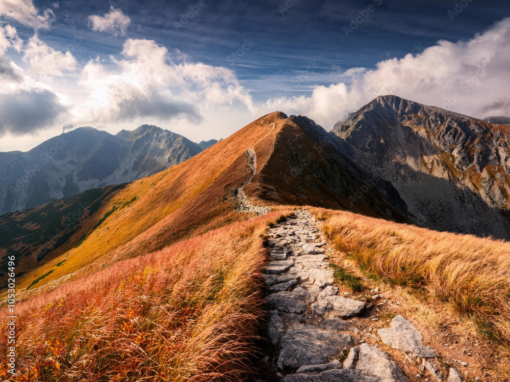 Obraz premium hiking trail in the mountains in autumn