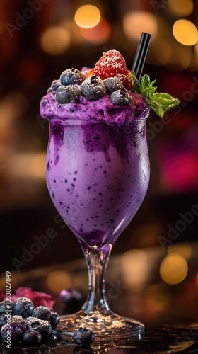 Blueberry smoothies with assorted ingredients served in glass