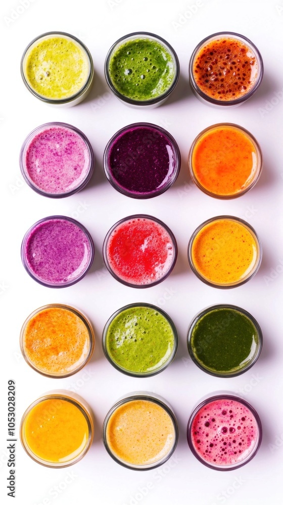 Fresh fruit smoothies with assorted ingredients served in glass Fresh fruit smoothies with assorted ingredients served in glass