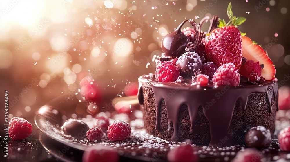 Delicious chocolate cake topped with fresh berries, perfect for dessert lovers seeking sweet indulgence and festive celebrations. Delicious chocolate cake topped with fresh berries, perfect for dessert lovers seeking sweet indulgence and festive celebrations.