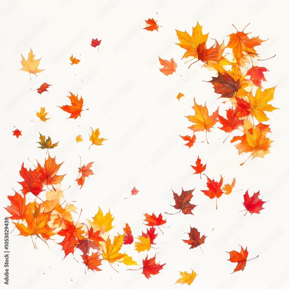 Autumn Foliage Festivity - Vibrant Maple Leaves Bordering White Background for Seasonal Decoration Autumn Foliage Festivity - Vibrant Maple Leaves Bordering White Background for Seasonal Decoration