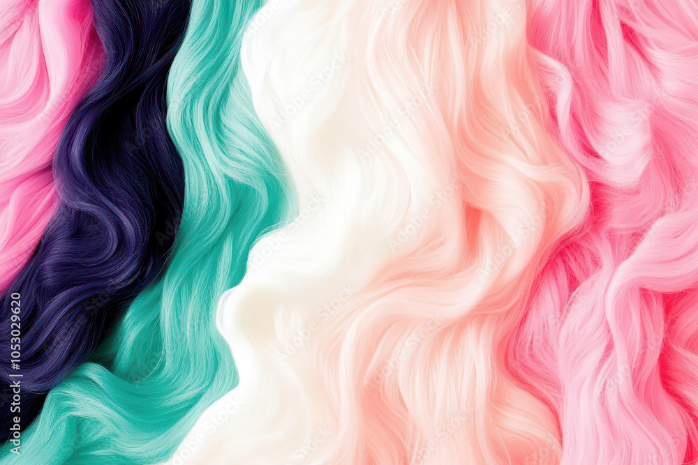 Colorful waves of pastel hair flowing gracefully in a vibrant spectrum Colorful waves of pastel hair flowing gracefully in a vibrant spectrum
