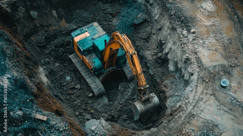 Excavator Digging in Construction Site Landscape Excavator Digging in Construction Site Landscape