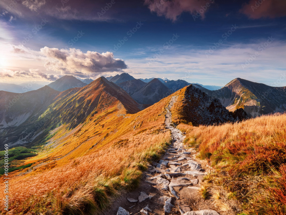 Obraz premium hiking trail in the mountains in autumn