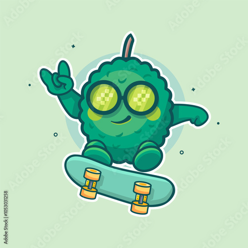 cool durian fruit character mascot playing skateboard isolated cartoon