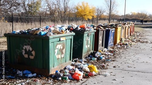 Residents disposing of waste in designated bins at a recycling center photo