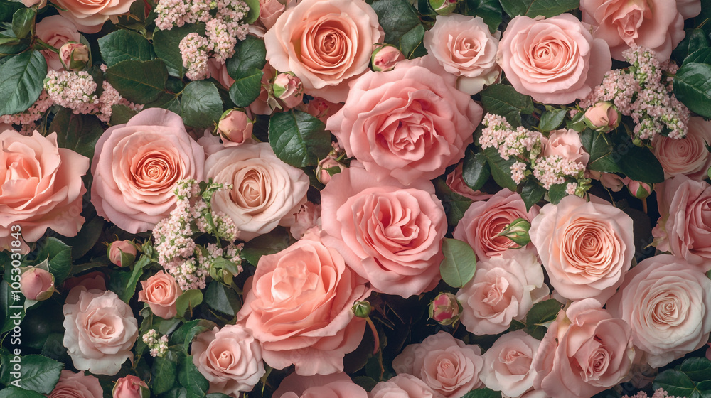 A vibrant display of pink roses and blossoms in a lush garden setting during springtime A vibrant display of pink roses and blossoms in a lush garden setting during springtime