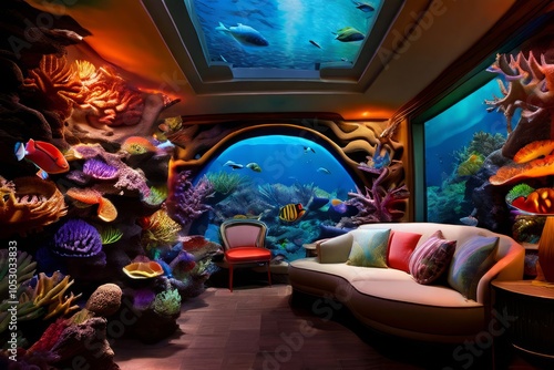 coral reef a room featuring a vibrant colorful coral reef comple photo