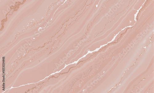 Rose gold marble slab with white and metallic veins