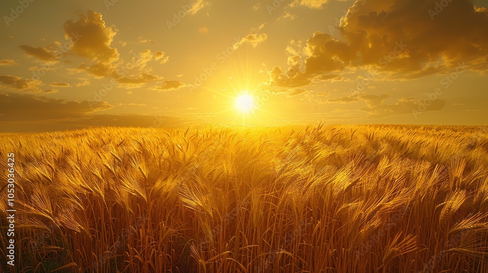 Obraz premium wheat field at sunset