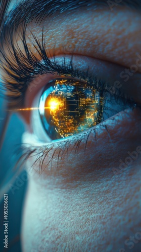 Close-Up of Eye with Holographic Overlay photo