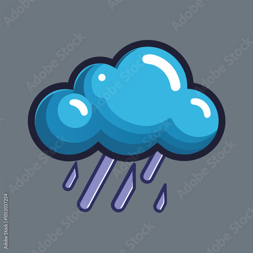 A cartoon illustration of a blue rain cloud with raindrops falling from it.