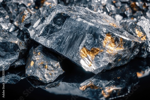 Macro close up of raw Platinum and Chrome Ore rock.