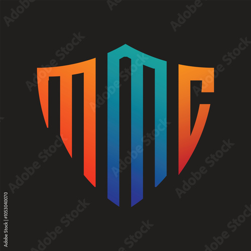 MMC Logo monogram with emblem shield design isolated with Gradient colors on a black background
