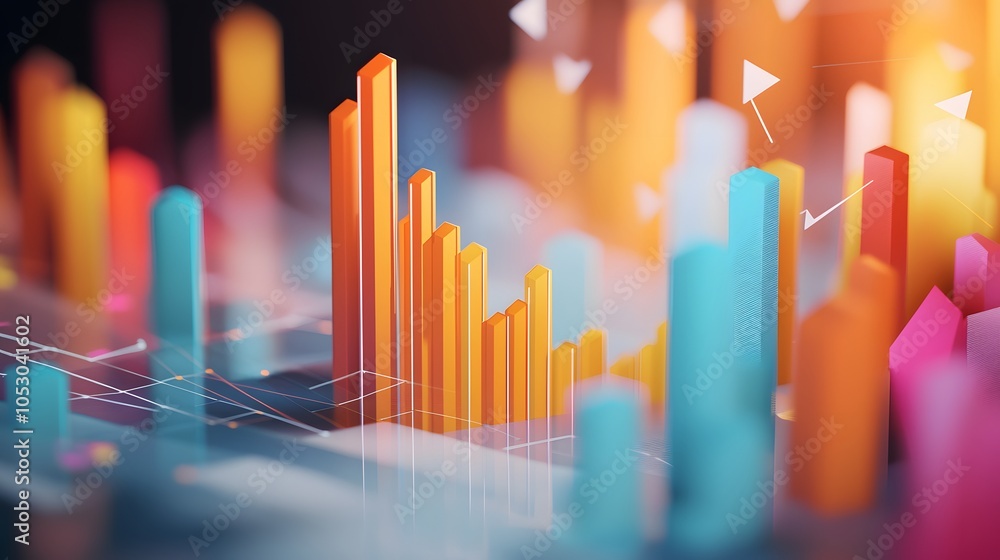 Obraz premium Abstract 3D Colorful Bar Chart Data Visualization. Illustration background for presentation and wallpaper
