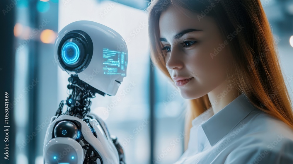 A digital assistant chatbot on a smartphone, with a woman interacting and getting quick A digital assistant chatbot on a smartphone, with a woman interacting and getting quick