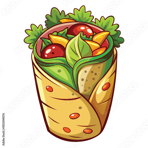 Veggie Burrito Illustration with Fresh Ingredients on White Background Vector Graphic