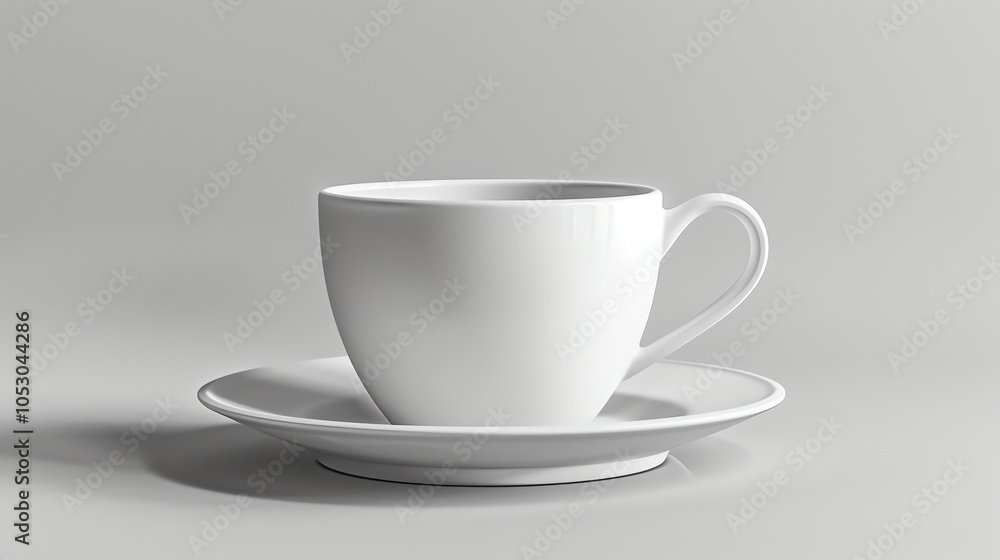 A white coffee cup with a saucer on a white background. A white coffee cup with a saucer on a white background.