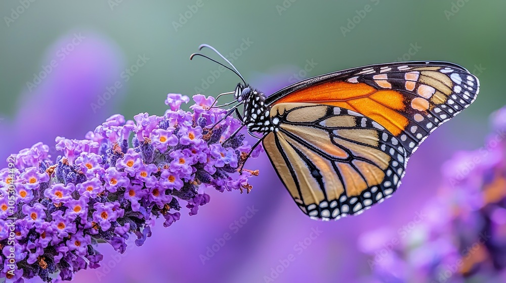 Obraz premium Monarch Butterfly on a Purple Flower, Closeup