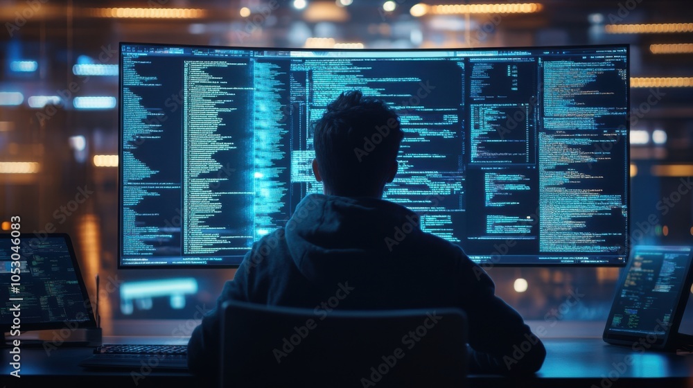 A programmer breaking down a complex problem into smaller tasks, with notes and A programmer breaking down a complex problem into smaller tasks, with notes and