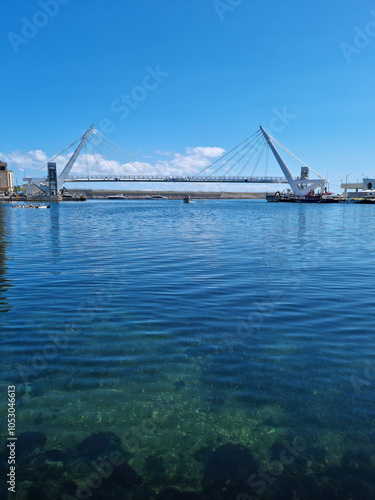 This is a view of the sea and pier at Daepo Port, Gangwon-do. photo