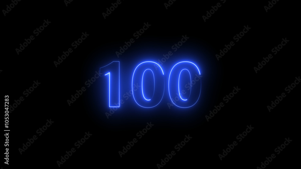 Abstract neon countdown 100 number neon glowing royal blue color 4k illustration. black background 4k illustration. Abstract neon countdown 100 number neon glowing royal blue color 4k illustration. black background 4k illustration.
