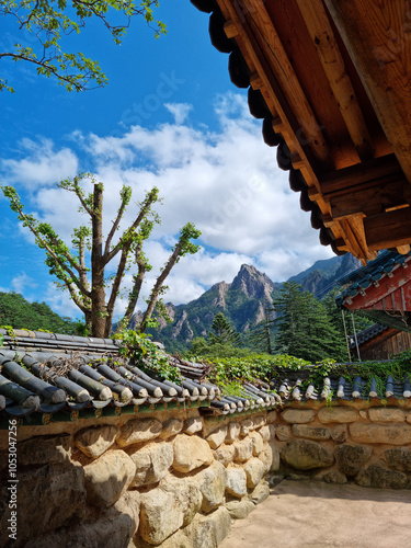 
This is the panoramic view of Sinheungsa Temple on Seoraksan Mountain. photo