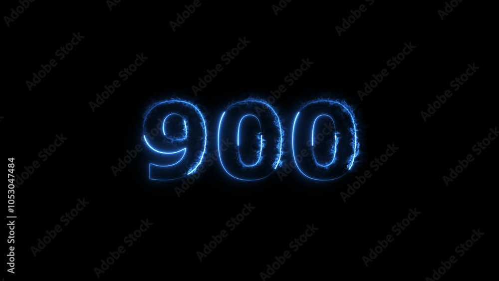 Abstract neon countdown 900 number neon glowing royal blue color 4k illustration. black background 4k illustration. Abstract neon countdown 900 number neon glowing royal blue color 4k illustration. black background 4k illustration.