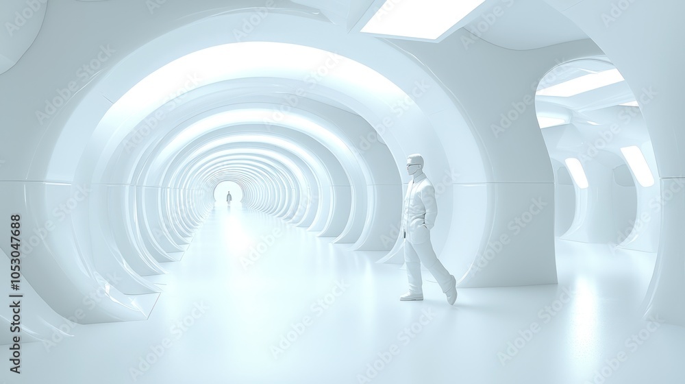 Fototapeta premium A visionary leader navigating through a futuristic tunnel of innovation and ideas