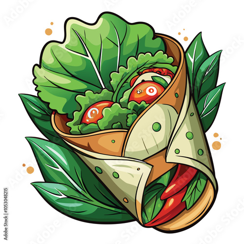 Delicious Spinach and Feta Wrap on White Background Vector Illustration of Healthy Snack Food Art