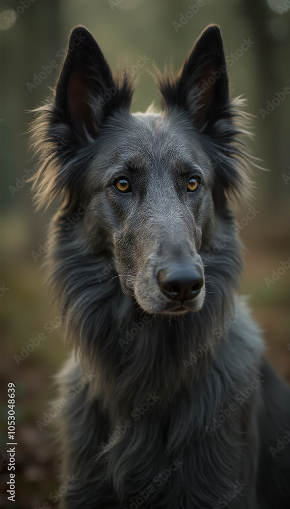 Fototapeta premium Belgian Shepherd Dog Sitting Outdoors with Calm and Noble Expression
