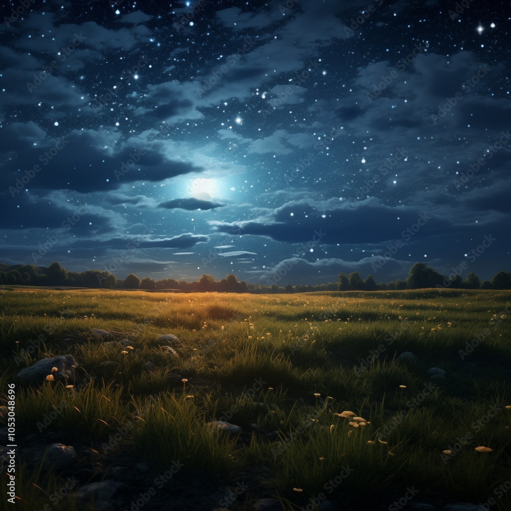 Fototapeta premium Night in the plain under the moon