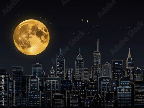 Wallpaper Mural night city skyline,night city skyline,night city landscape,night city with moon Torontodigital.ca