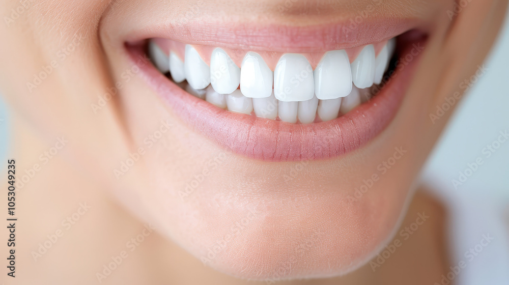 Obraz premium bright and healthy smile showcases perfectly aligned, white teeth, reflecting good dental hygiene and confidence. close up emphasizes beauty of radiant smile