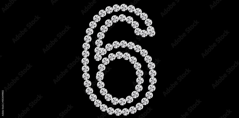 Silver Rhinestone Diamond Number 6 Luxury Text Design Vector Illustration, Diamond Bling Number On Black Background. Silver Rhinestone Diamond Number 6 Luxury Text Design Vector Illustration, Diamond Bling Number On Black Background.