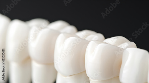 close up view of healthy, white teeth showcasing their smooth surfaces and alignment. This highlights dental aesthetics and oral health, emphasizing importance of proper dental care