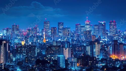 Wallpaper Mural Urban Skyline at Night - A bustling city skyline with glowing lights Torontodigital.ca