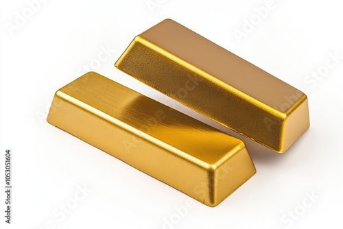 Gold bars on white background representing financial concept.