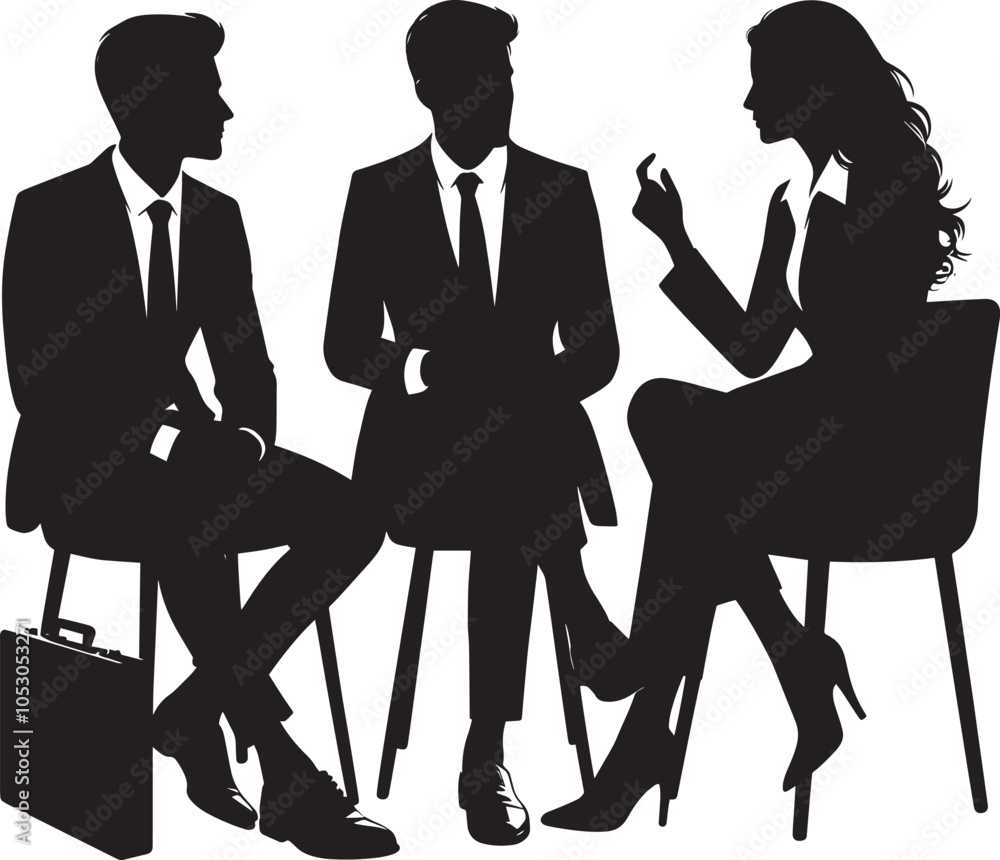 Obraz premium Group of business people talking silhouette vector illustration isolated on a white background