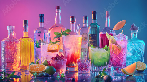 Vibrant Ginuary Cocktail Collection with Colorful Drinks and Spirits photo