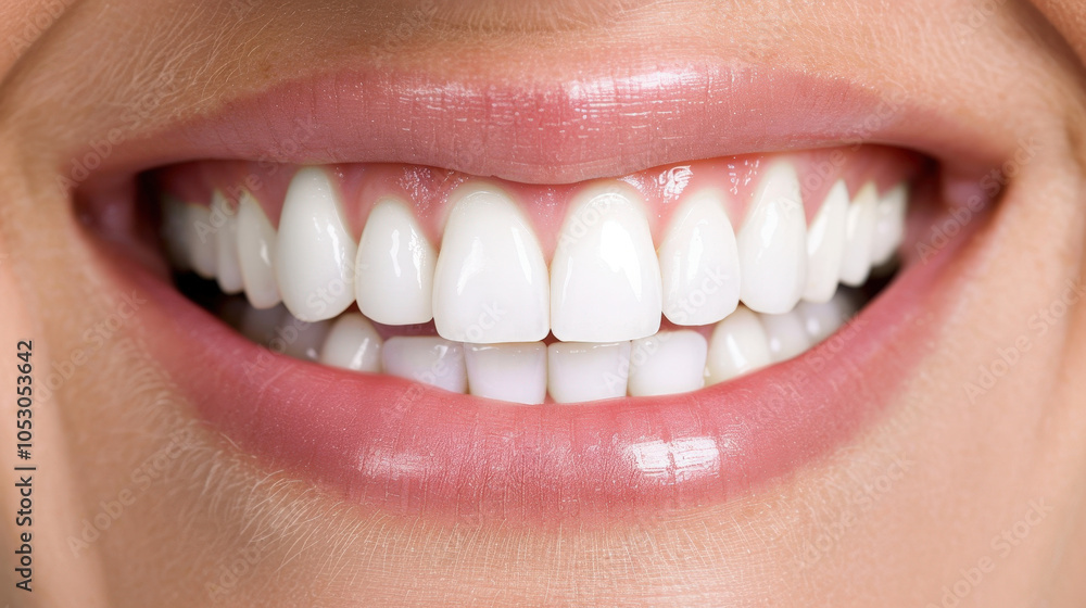Obraz premium bright and healthy smile showcasing perfectly aligned, white teeth. close up highlights dental care and hygiene that contribute to this radiant expression