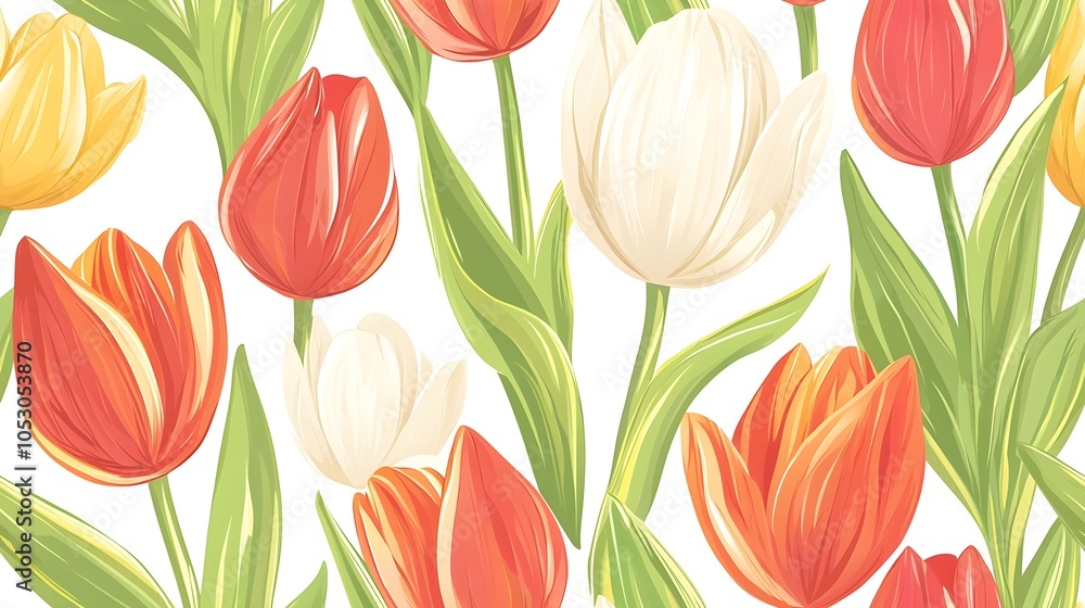 Obraz premium Colorful Tulip Seamless Pattern