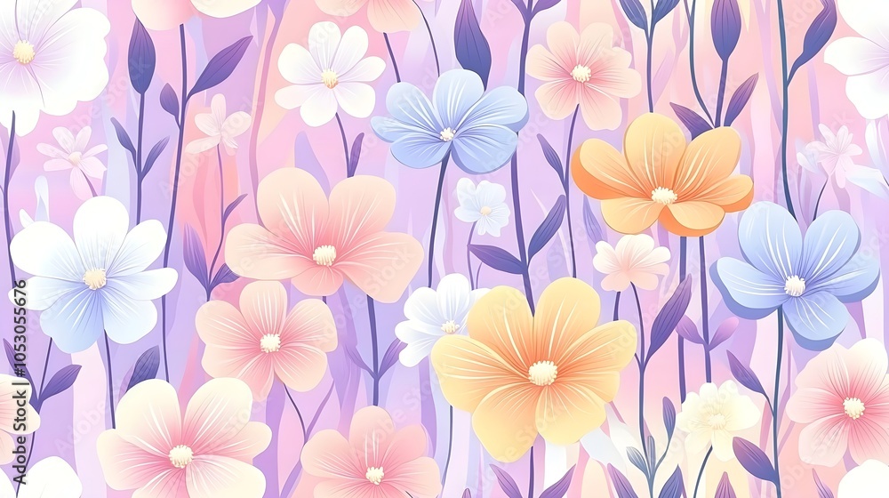 Obraz premium Watercolor Pastel Flowers Pattern