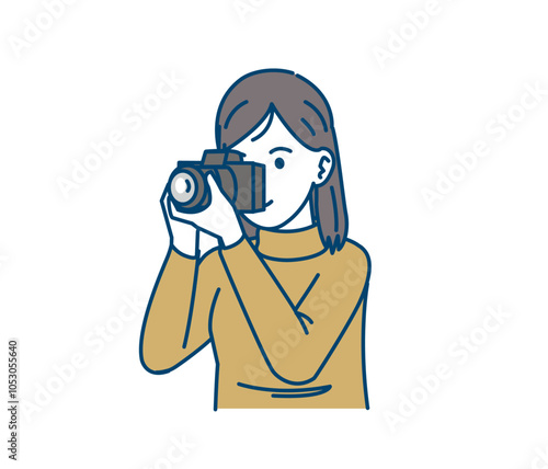 カメラのファインダーを覗く女性のイラスト