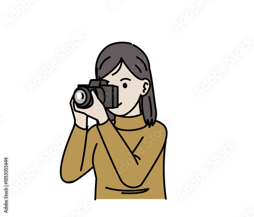 カメラのファインダーを覗く女性のイラスト