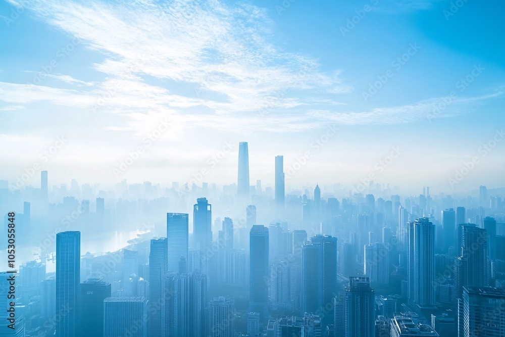 Obraz premium Misty Cityscape: A Stunning View of Skyscrapers